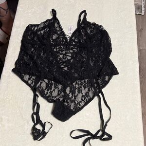 Black Lace Bodysuit with Garter Straps